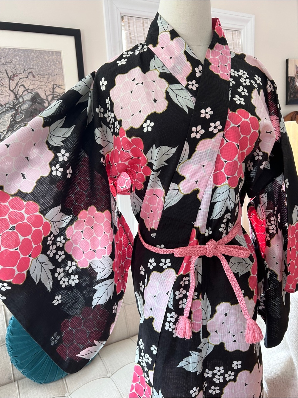 Cotton Floral Yukata with Obijime Cord - Picture 4 of 8